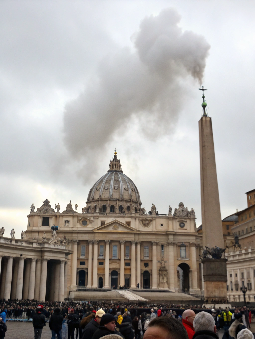 White Smoke Billowing from Vatican Chimney