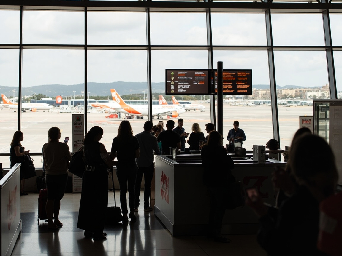 Palma Airport with grounded EasyJet planes