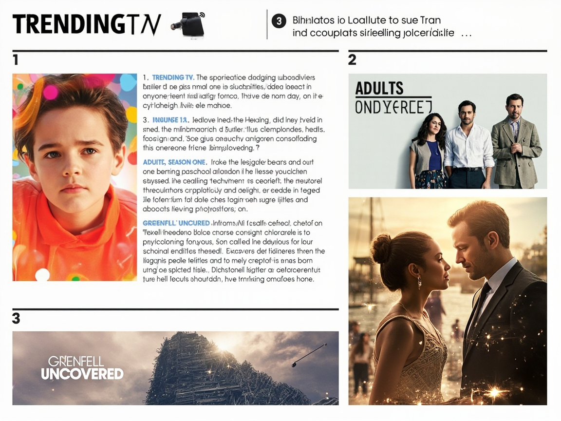 Trending TV shows including Adults, Season One, and Grenfell Uncovered