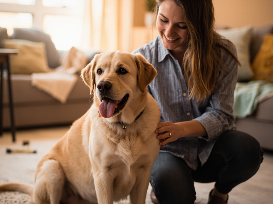 Dog with pet sitter at home