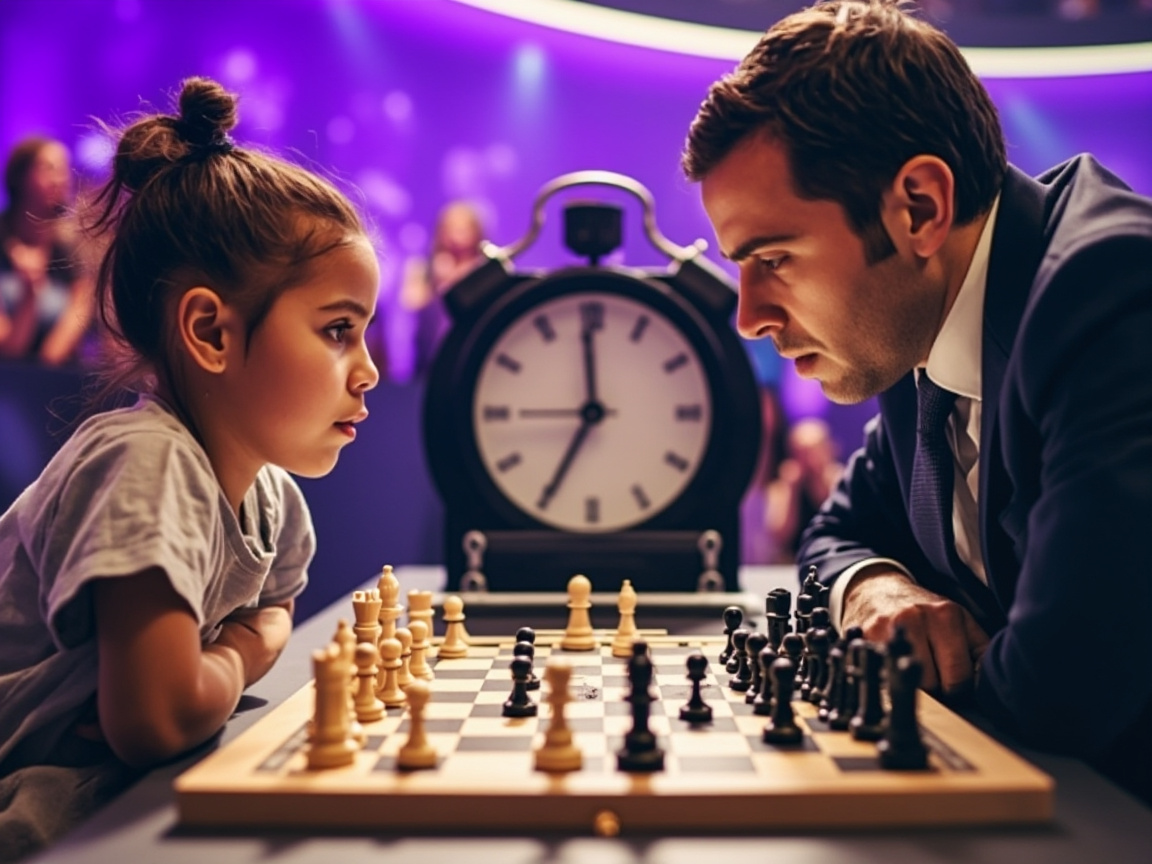 Young chess prodigy defeating grandmaster